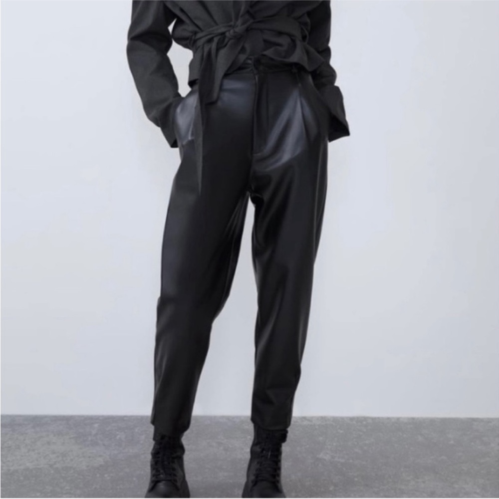 ZARA high rise faux leather black pants.